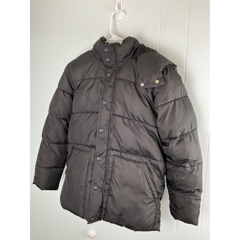 Gap Kids XXL Black Puffer Jacket Detachable Hood Sherpa Lined Water Resistant